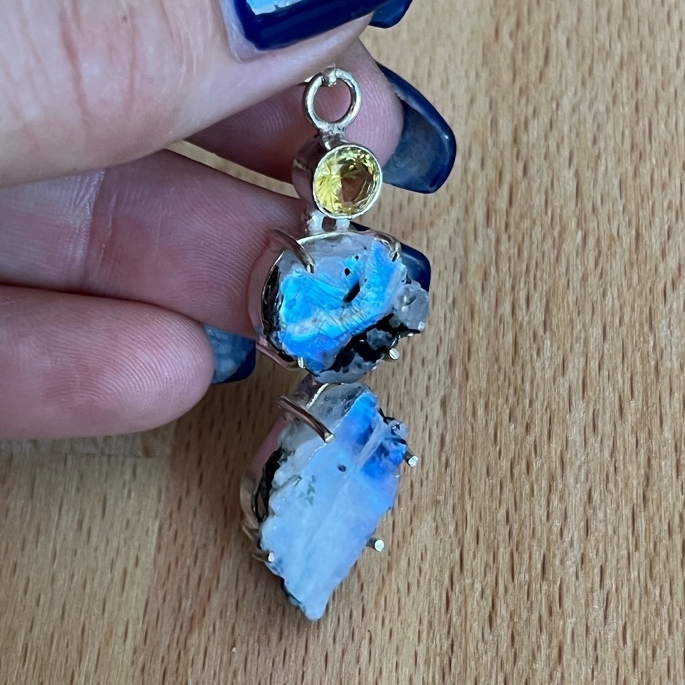 Citrine and Raw Moonstone Pendant